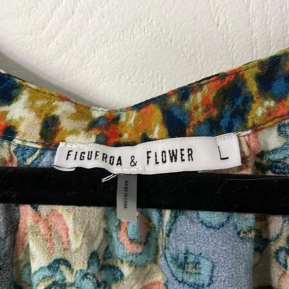 💰Figueroa & Flower colorful v neck stintch 3/4 sleeves shirt size large - Picture 2 of 8